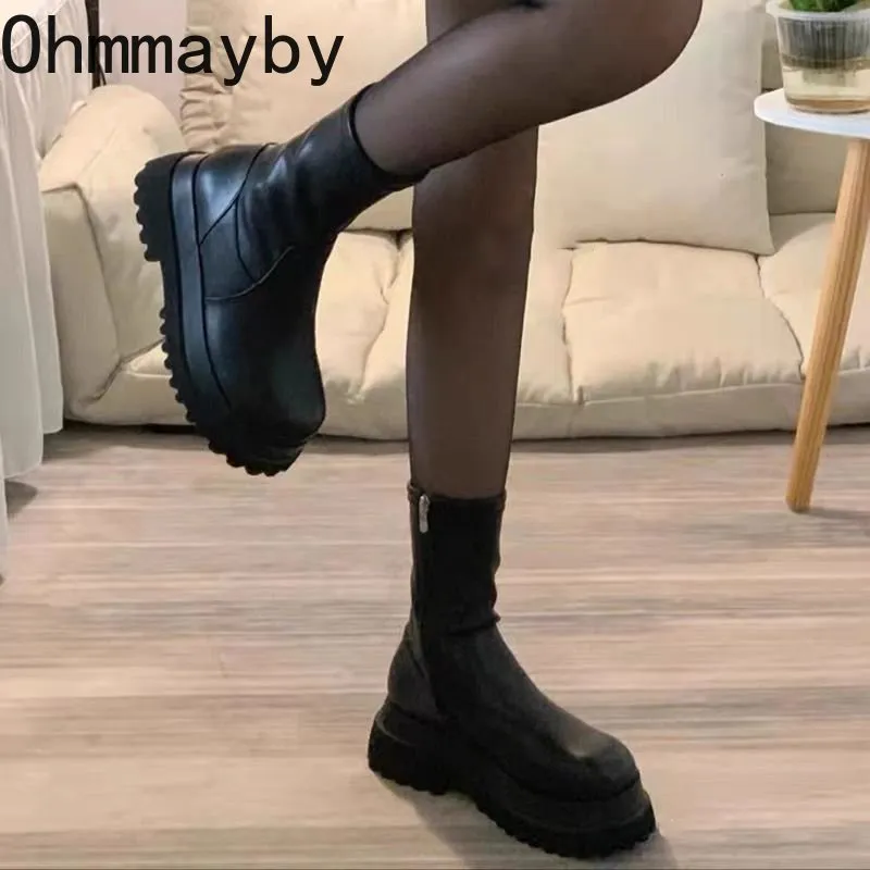 2022 New Winter Punk Style Women Ankle Boots Fashion Thick Sole Zippers Short Boot Ladies Elegant Platform Flats Heel Shoes