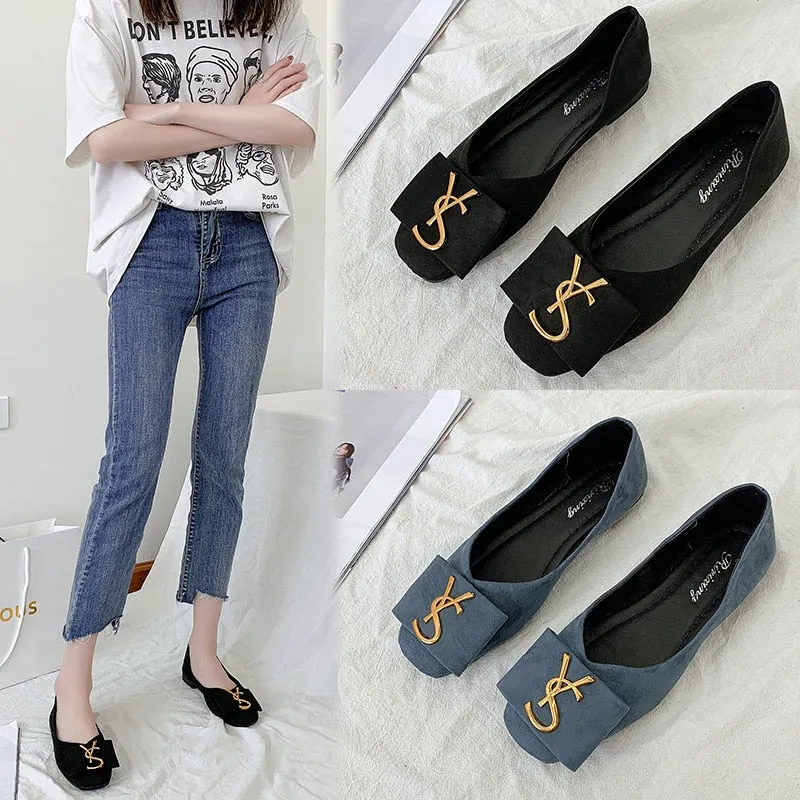 2023 Shallow Flats Casual Shoes Women Metal Letters Loafers Oxford