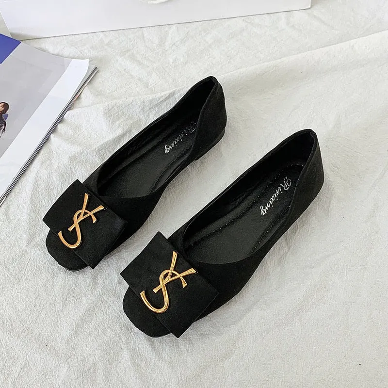 2023 Shallow Flats Casual Shoes Women Metal Letters Loafers Oxford