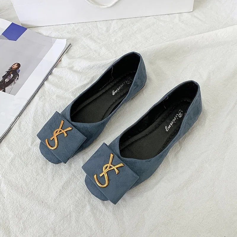 2023 Shallow Flats Casual Shoes Women Metal Letters Loafers Oxford