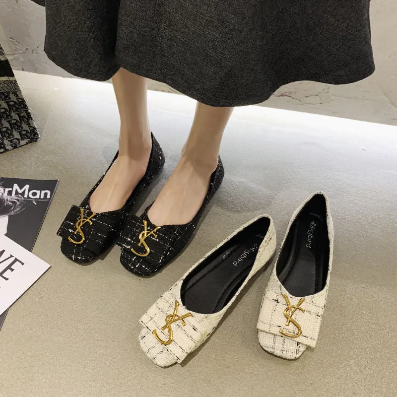 2023 Shallow Flats Casual Shoes Women Metal Letters Loafers Oxford