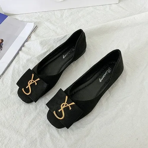 2023 Shallow Flats Casual Shoes Women Metal Letters Loafers Oxford