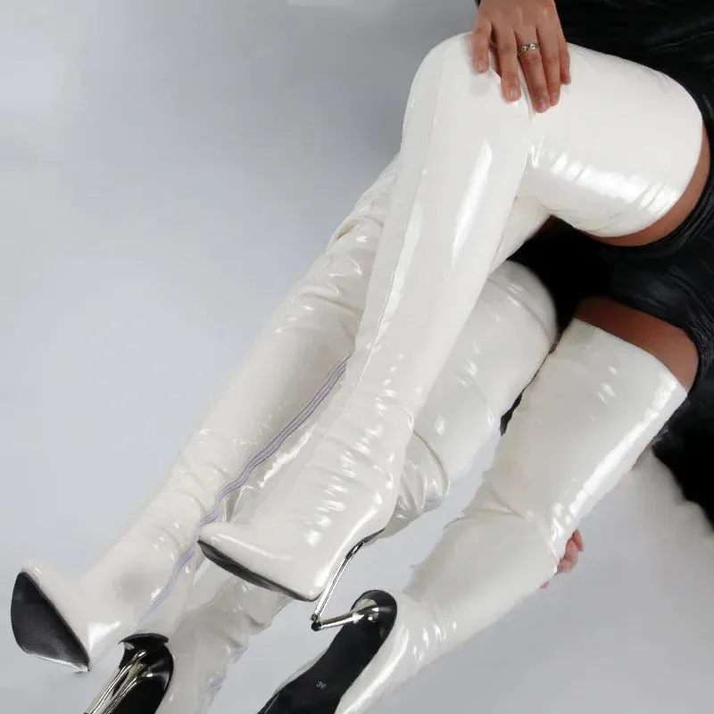 2025 New Ladies Patent Leather Over-the-Knee Stiletto Boots - Sexy High Heel Women's Large Size Botas Mujer