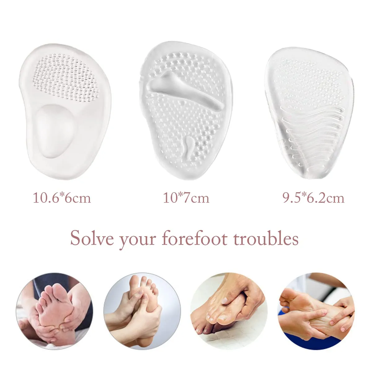 3 Pairs Ball of Foot Cushion Pads, Gel Insoles Soft Metatarsal Pads Anti-Slip High Heel Pads Self-Adhesive Forefoot Cushion for Women Pain Relief