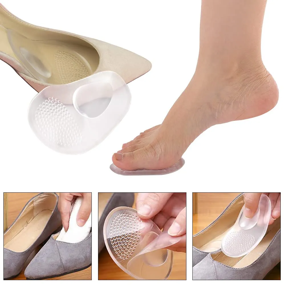 3 Pairs Ball of Foot Cushion Pads, Gel Insoles Soft Metatarsal Pads Anti-Slip High Heel Pads Self-Adhesive Forefoot Cushion for Women Pain Relief