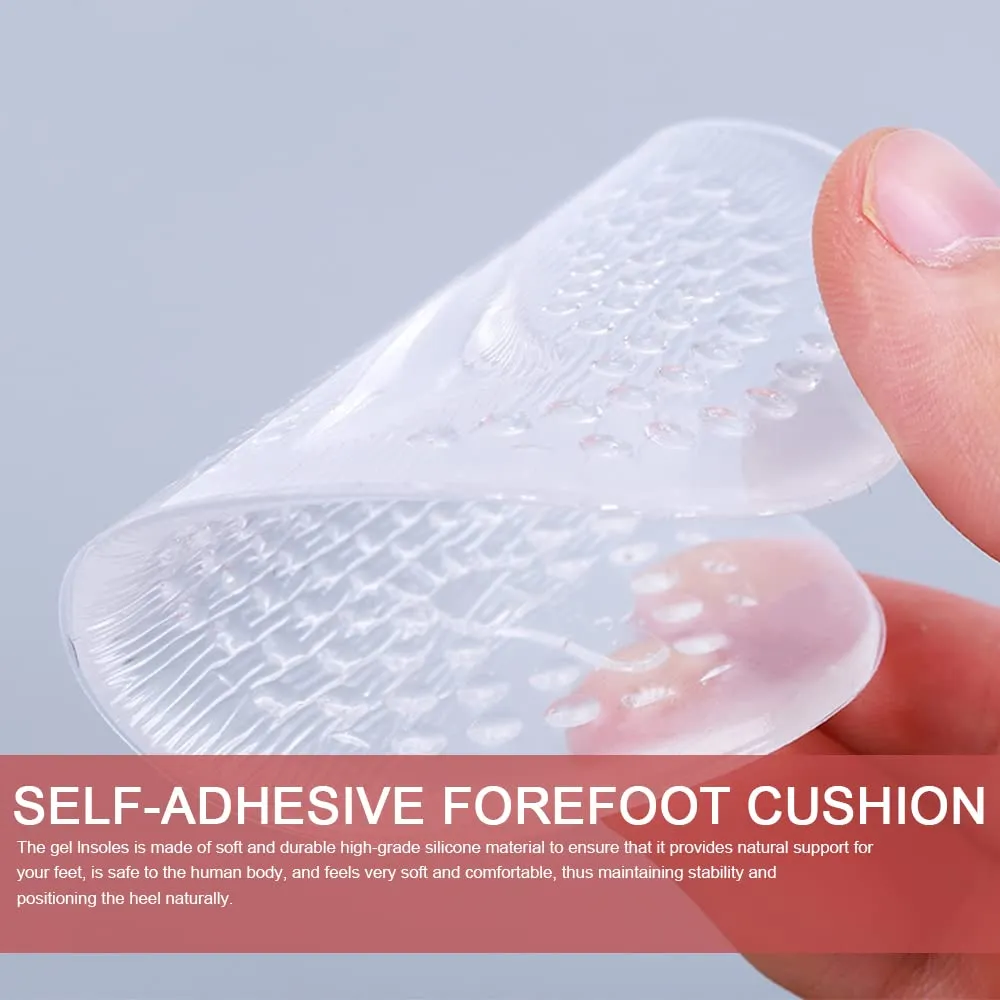 3 Pairs Ball of Foot Cushion Pads, Gel Insoles Soft Metatarsal Pads Anti-Slip High Heel Pads Self-Adhesive Forefoot Cushion for Women Pain Relief
