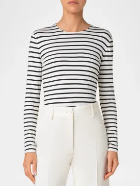 Akris Punto Sailor Stripes Crew in Cream/Black