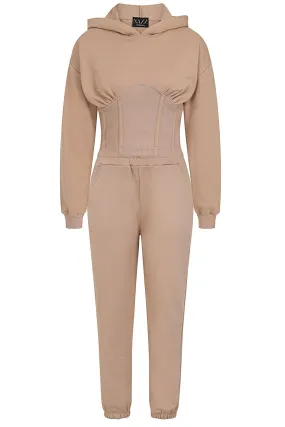 Aliza Sand Corset Waisted Hoodie Tracksuit Set