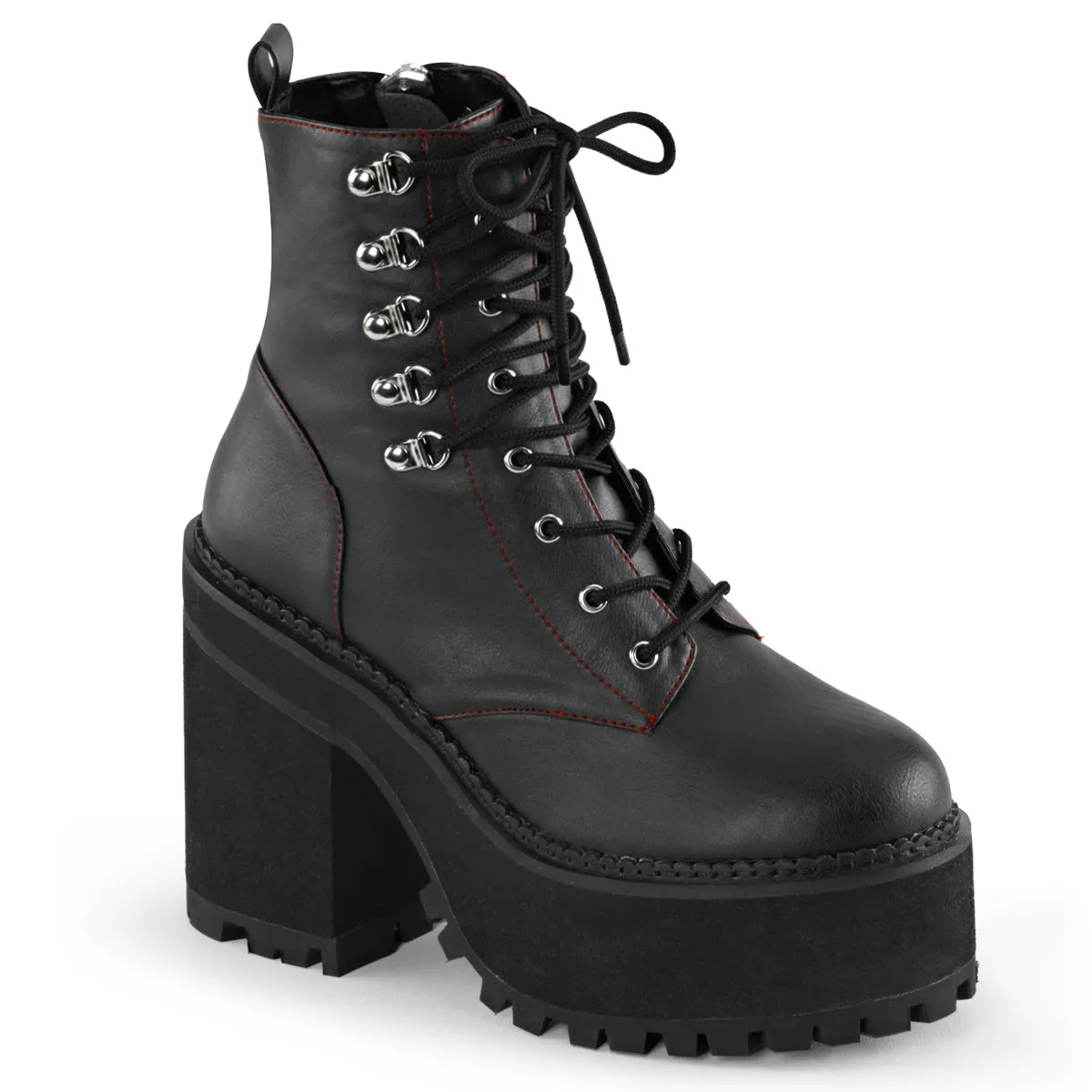 ASSAULT-100 DemoniaCult Black Vegan Leather Sexy Women's Ankle Boots (Alternative Footwear)