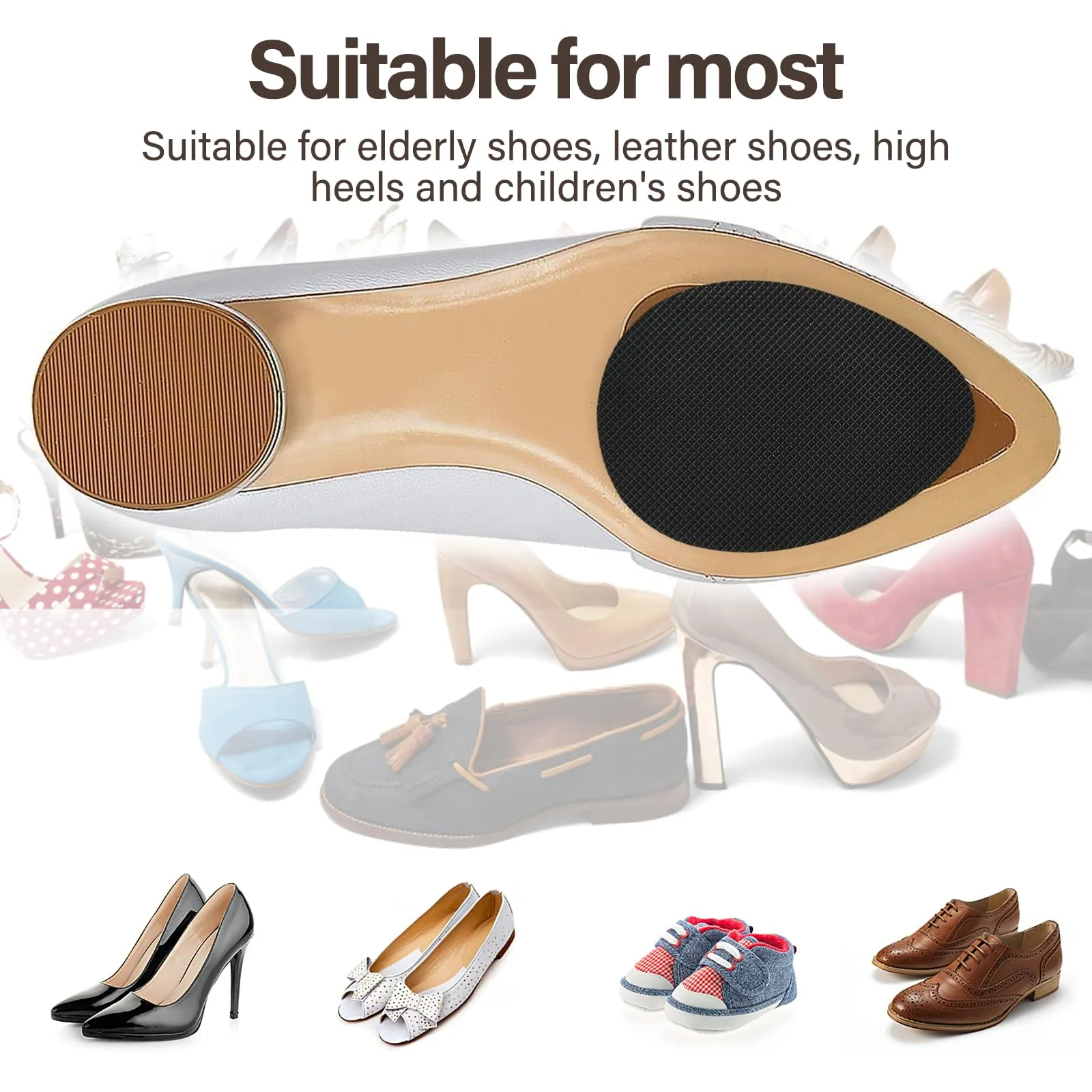 ASTER Pack of 8 anti-slip shoe pads, non-slip shoe soles for high shoes, rubber soles for sticking on, adhesive anti-slip shoe pads, self-adhesive shoe sole protection