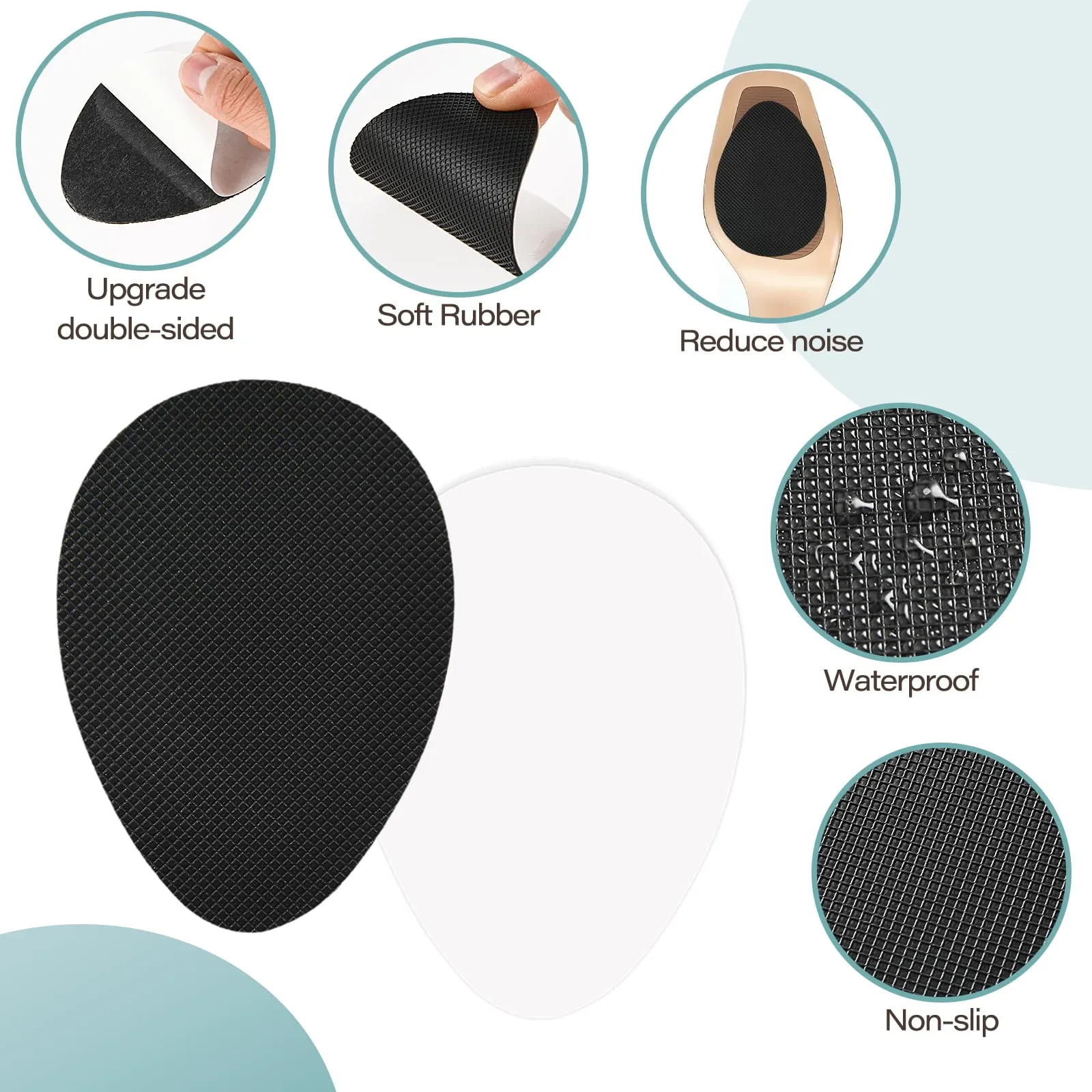 ASTER Pack of 8 anti-slip shoe pads, non-slip shoe soles for high shoes, rubber soles for sticking on, adhesive anti-slip shoe pads, self-adhesive shoe sole protection