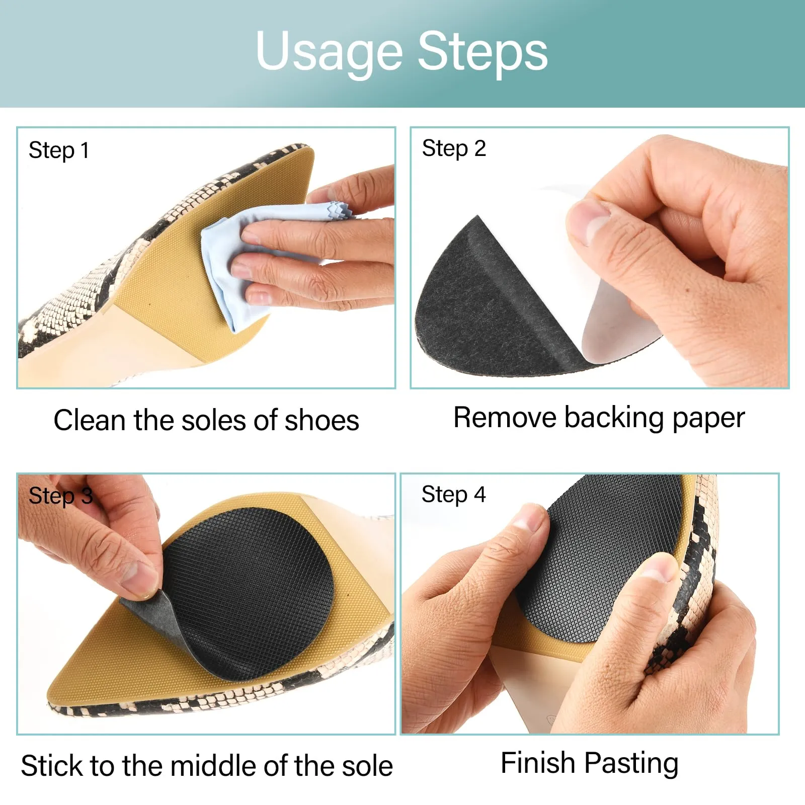 ASTER Pack of 8 anti-slip shoe pads, non-slip shoe soles for high shoes, rubber soles for sticking on, adhesive anti-slip shoe pads, self-adhesive shoe sole protection