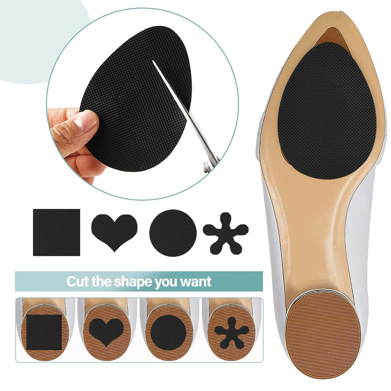 ASTER Pack of 8 anti-slip shoe pads, non-slip shoe soles for high shoes, rubber soles for sticking on, adhesive anti-slip shoe pads, self-adhesive shoe sole protection