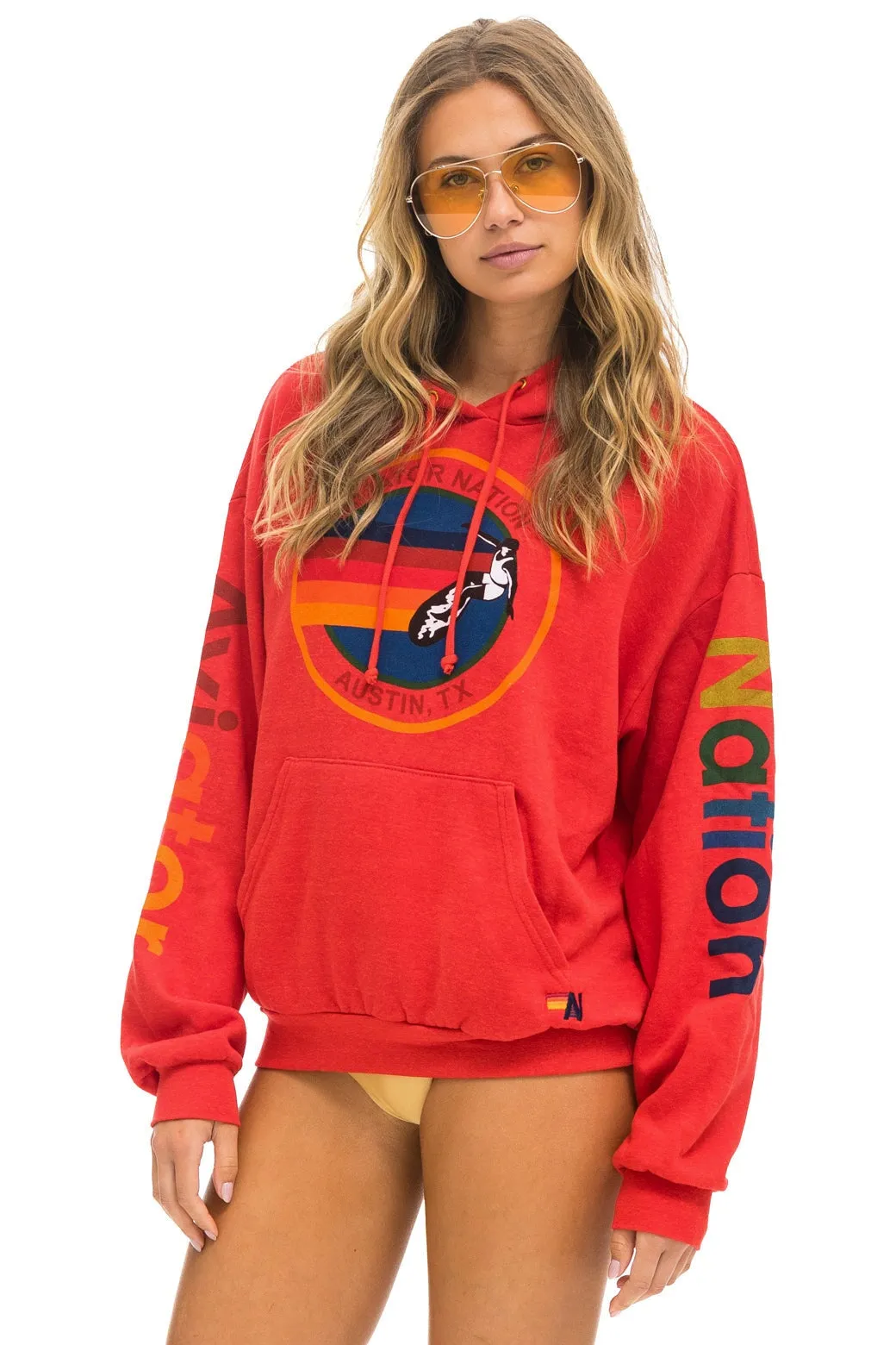 AVIATOR NATION AUSTIN RELAXED PULLOVER HOODIE - RED