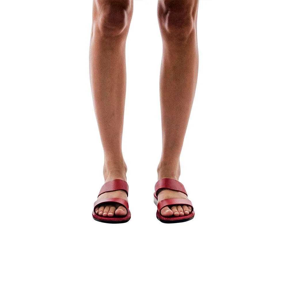Aviv - Leather Wide Strap Sandal | Red