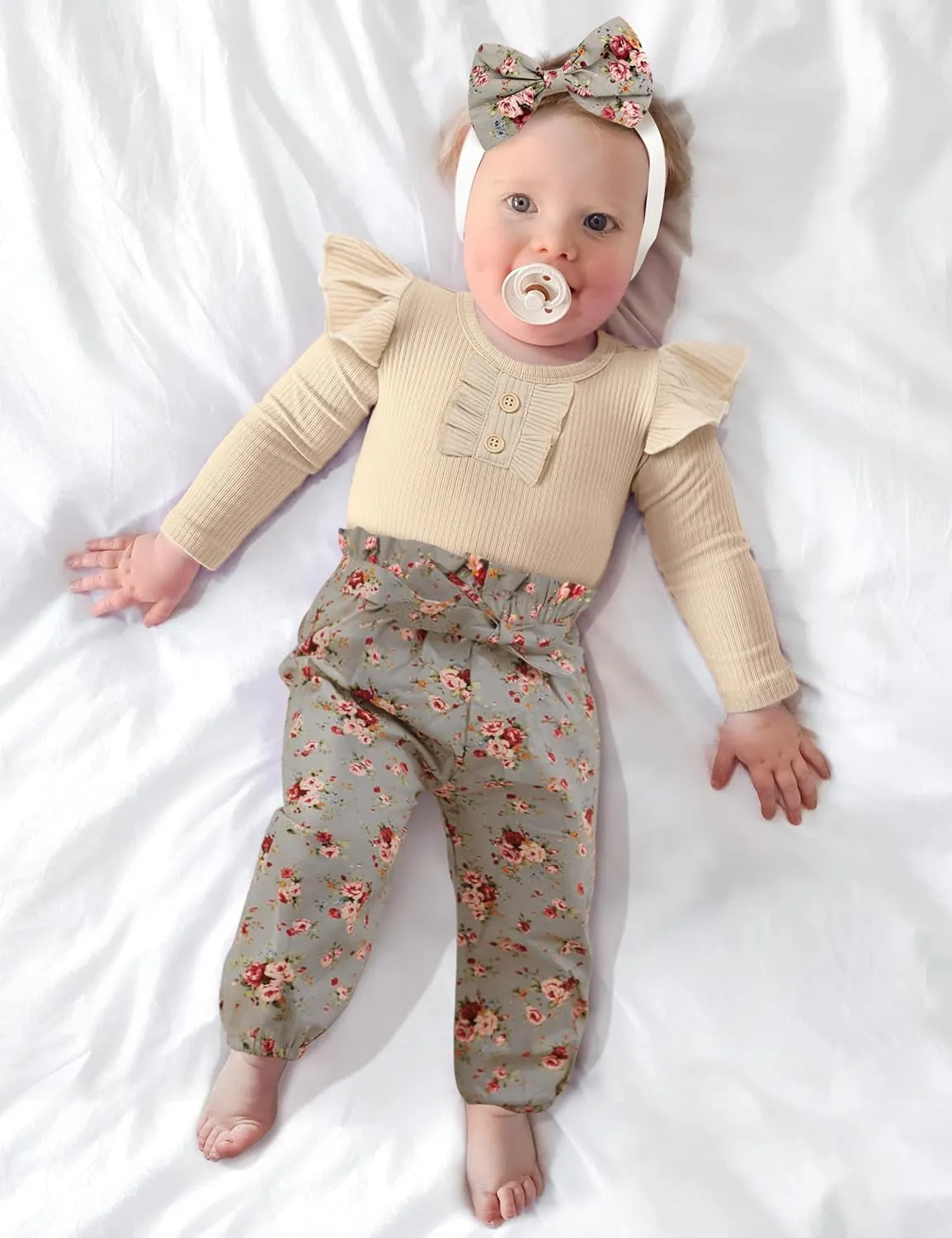 Baby Girls Clothes Cute Baby Clothes Girls Romper   Pant 3Pcs Winter Outfit Newborn Light Brown…