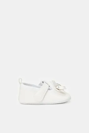 Baby White Bow Pram Shoe