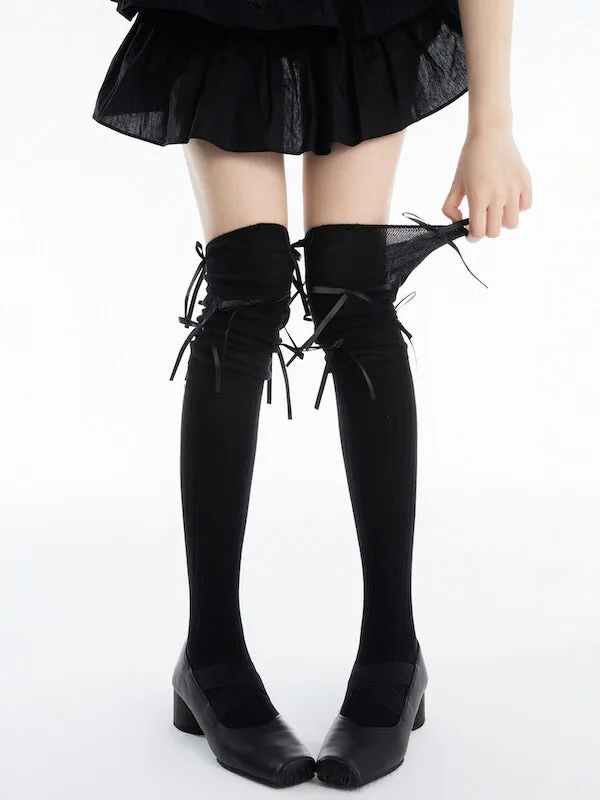 Ballet Core Bow Patchwork Stockings