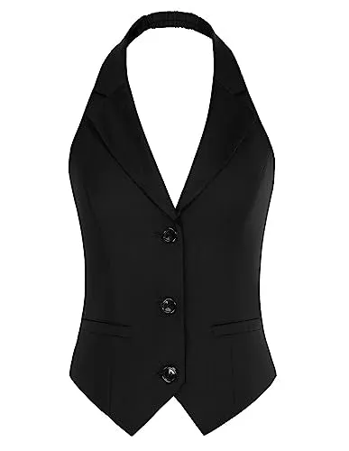 Belle Poque Women's Versatile Suit Vest Vintage Waistcoat Vest Halter Vest Top Uniform Black S