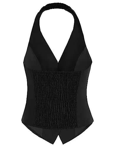 Belle Poque Women's Versatile Suit Vest Vintage Waistcoat Vest Halter Vest Top Uniform Black S
