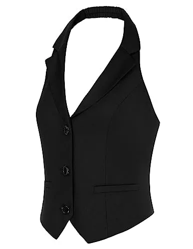 Belle Poque Women's Versatile Suit Vest Vintage Waistcoat Vest Halter Vest Top Uniform Black S