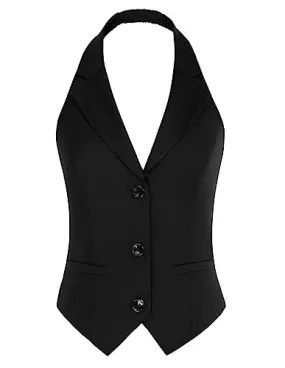 Belle Poque Women's Versatile Suit Vest Vintage Waistcoat Vest Halter Vest Top Uniform Black S