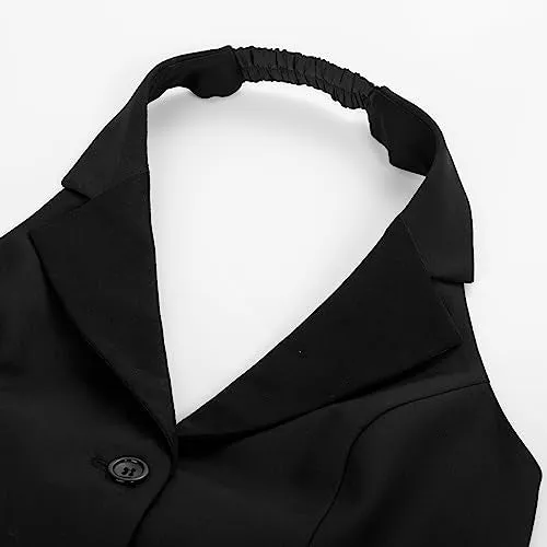 Belle Poque Women's Versatile Suit Vest Vintage Waistcoat Vest Halter Vest Top Uniform Black S