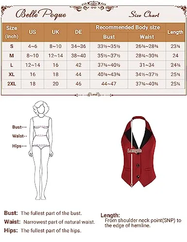 Belle Poque Women's Versatile Suit Vest Vintage Waistcoat Vest Halter Vest Top Uniform Black S