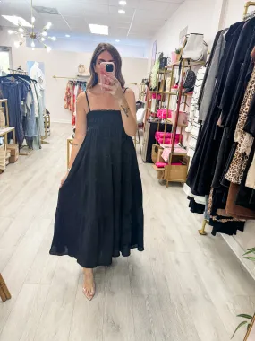 Black Empire Waist Tiered Maxi Dress