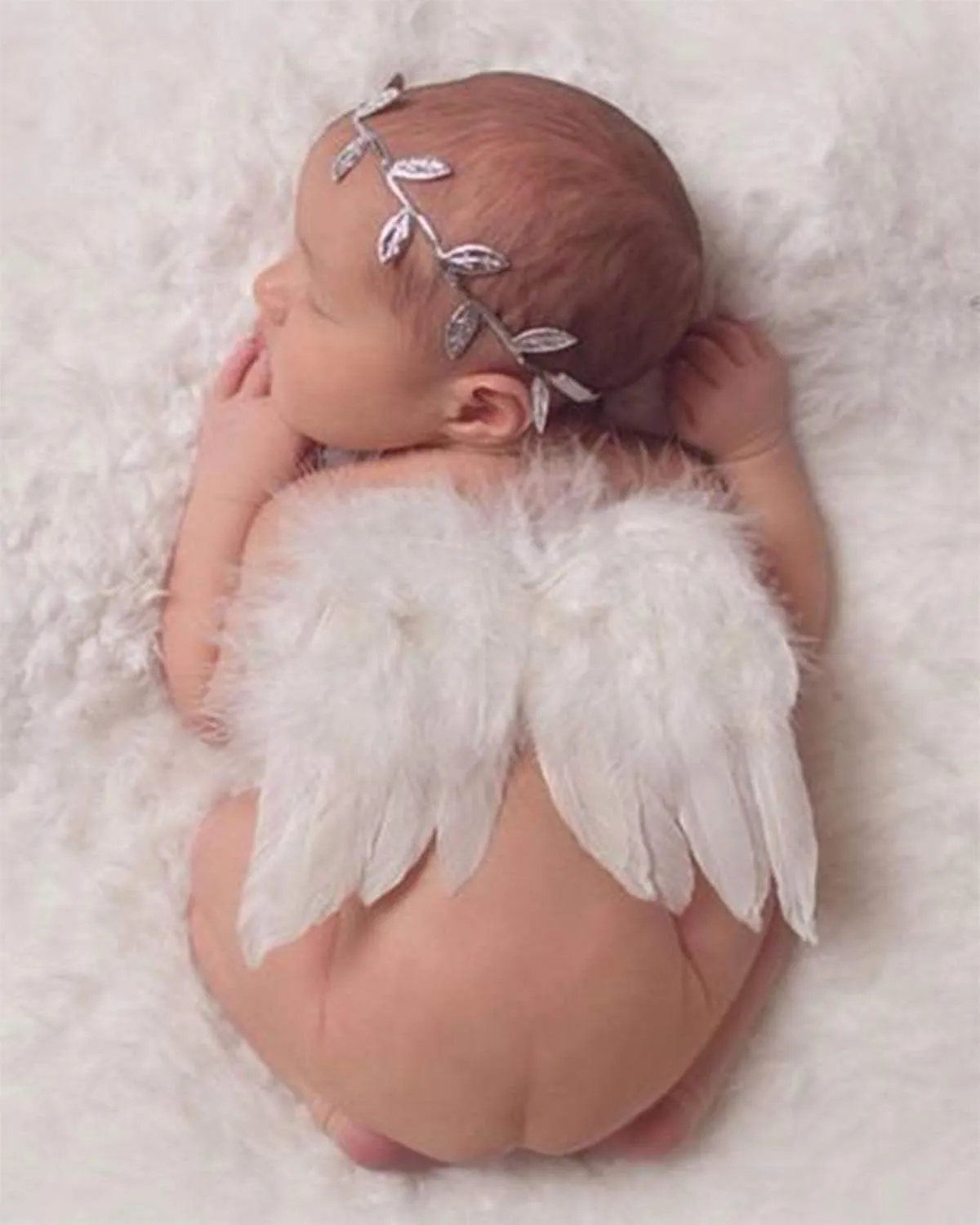 BLUETOP 2PCS White Baby Angel Wings with Headband, Newborn Photography Props Infant Angel Wings, Soft Feather Wings Small Newborn Photography Outfits Angel Fairy Wings, Baby Angel Costume 0-6 Months