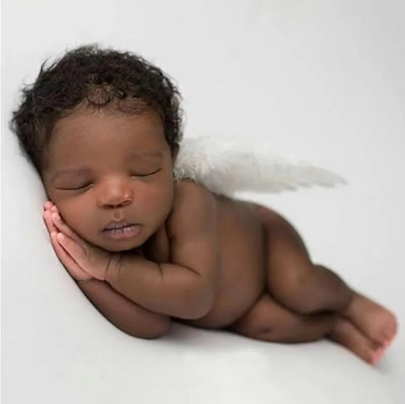 BLUETOP 2PCS White Baby Angel Wings with Headband, Newborn Photography Props Infant Angel Wings, Soft Feather Wings Small Newborn Photography Outfits Angel Fairy Wings, Baby Angel Costume 0-6 Months