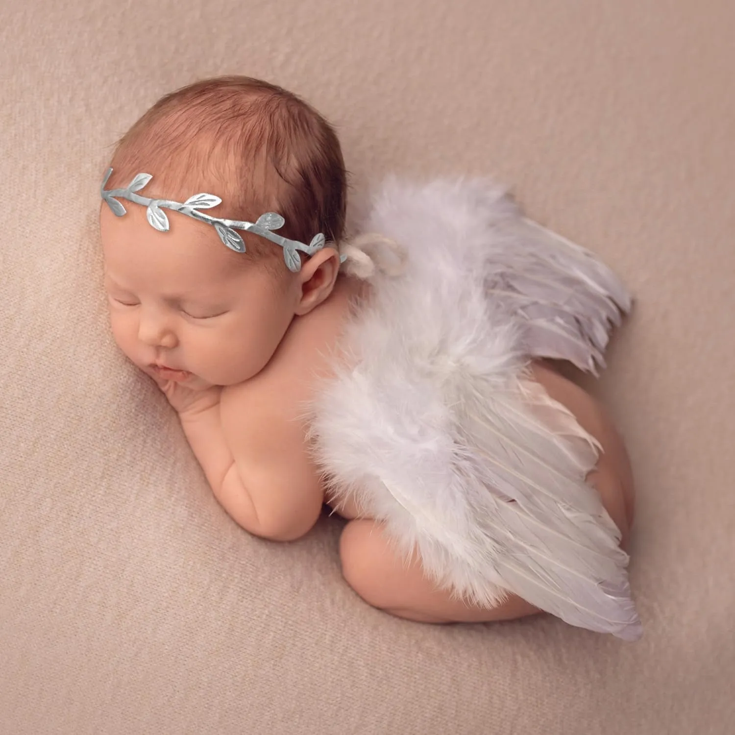BLUETOP 2PCS White Baby Angel Wings with Headband, Newborn Photography Props Infant Angel Wings, Soft Feather Wings Small Newborn Photography Outfits Angel Fairy Wings, Baby Angel Costume 0-6 Months