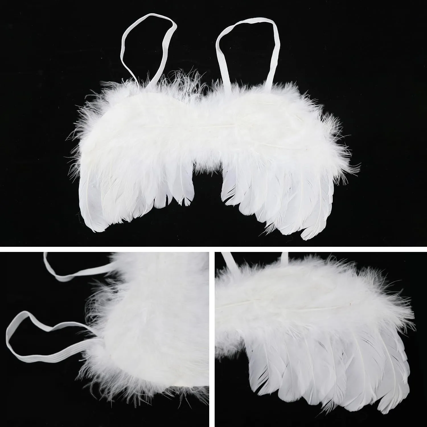 BLUETOP 2PCS White Baby Angel Wings with Headband, Newborn Photography Props Infant Angel Wings, Soft Feather Wings Small Newborn Photography Outfits Angel Fairy Wings, Baby Angel Costume 0-6 Months