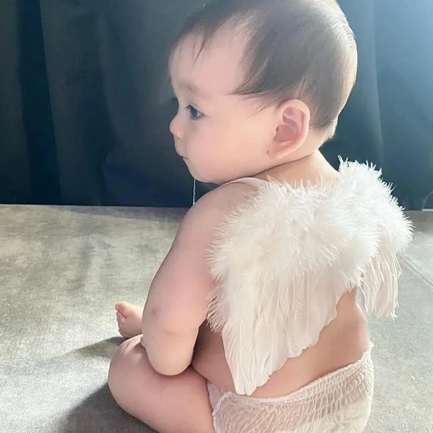 BLUETOP 2PCS White Baby Angel Wings with Headband, Newborn Photography Props Infant Angel Wings, Soft Feather Wings Small Newborn Photography Outfits Angel Fairy Wings, Baby Angel Costume 0-6 Months