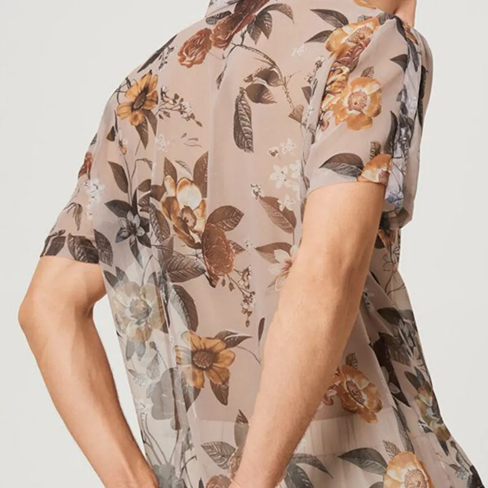 Bonsir Sexy See Through Tops Men's Trendy Fashion Mesh V-Neck T-Shirts See Through Club Party Clothing Floral Short Sleeve Tops Unisex