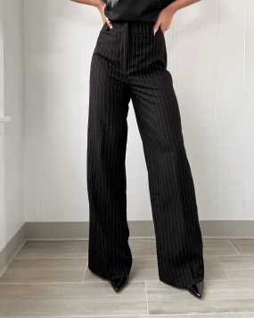Boss Lane Pinstriped Wide Leg Trousers - Black