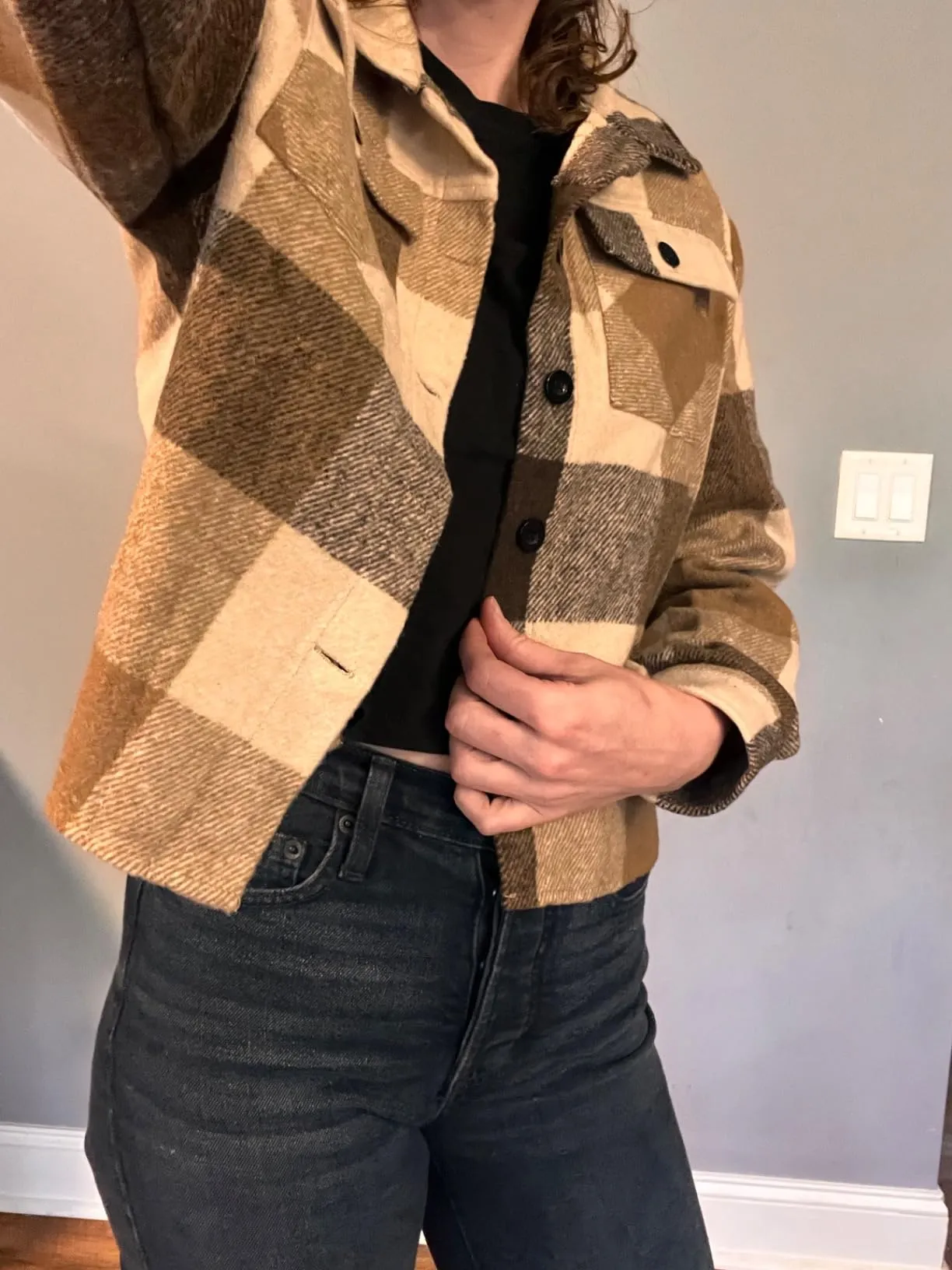 Brown Women Shacket Jacket Plaid Button Down Shirt Fall Coat - Zeagoo