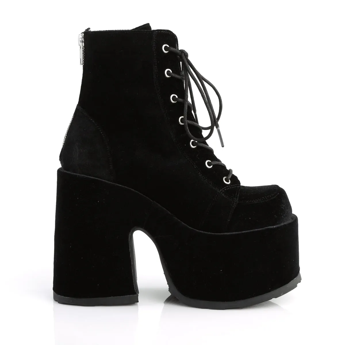 CAMEL-203 DemoniaCult Black Velvet Sexy Women's Ankle Boots (Alternative Footwear)