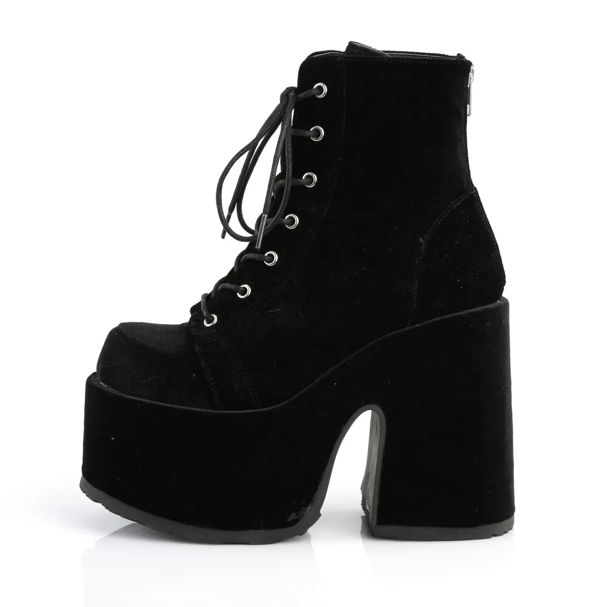 CAMEL-203 DemoniaCult Black Velvet Sexy Women's Ankle Boots (Alternative Footwear)
