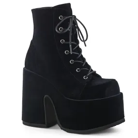 CAMEL-203 DemoniaCult Black Velvet Sexy Women's Ankle Boots (Alternative Footwear)