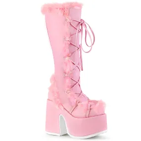 CAMEL-311 DemoniaCult Pastel Pink Vegan Leather Sexy Women's Mid-Calf & Knee High Boots (Alternative Footwear)
