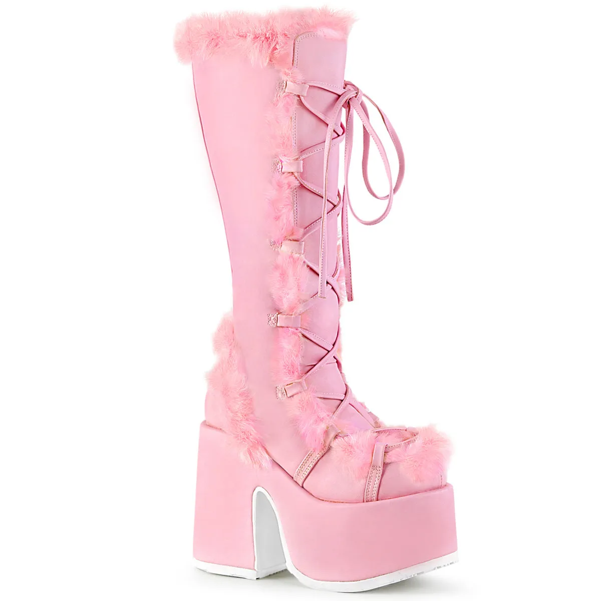 CAMEL-311 DemoniaCult Pastel Pink Vegan Leather Sexy Women's Mid-Calf & Knee High Boots (Alternative Footwear)