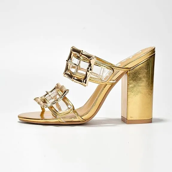 Cape Robbin Prunella Buckle Open Toe High Block Heels (Prunella)