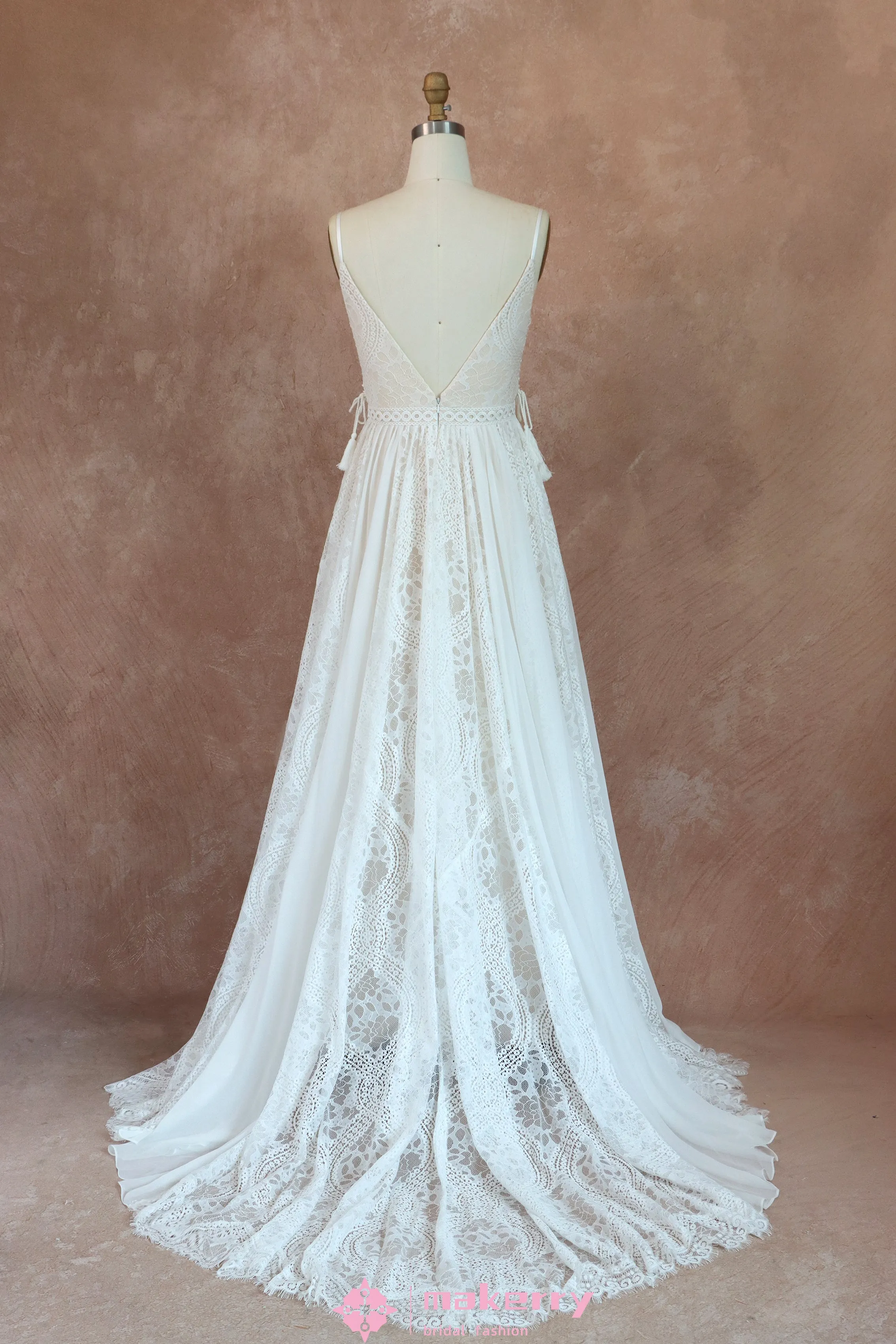 Charming Boho Lace Spaghetti Straps Wedding Dress