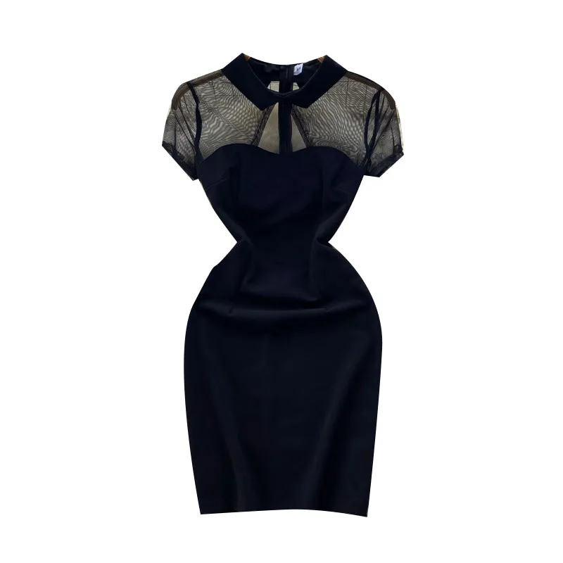 Chic Mesh Hollowed Black Dress