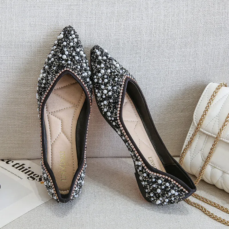 Cilool Rhinestone Flat Bling Diamonds Bridal Shoes