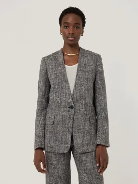 Collarless Boucle Jacket | Grey
