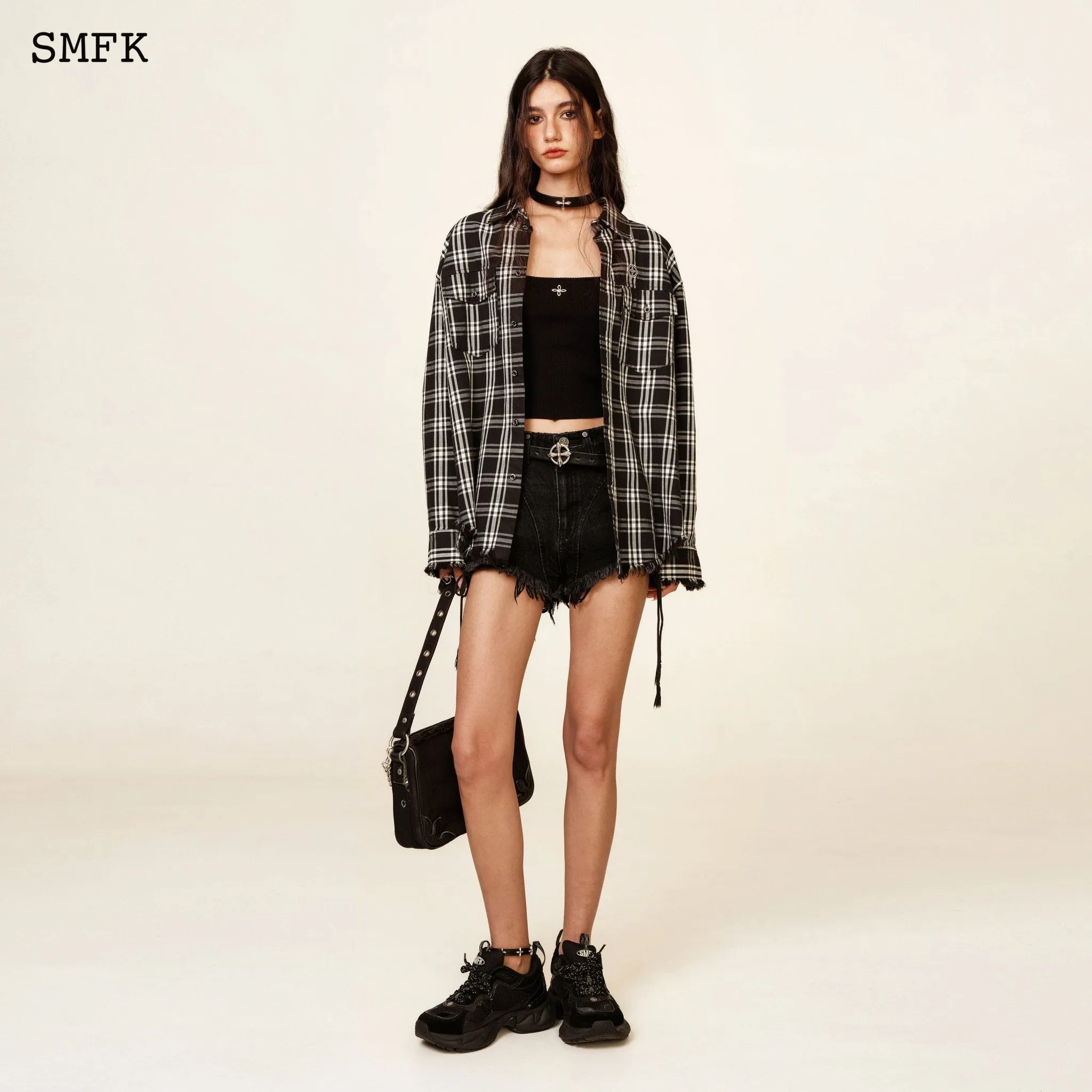Compass Black Plaid Workwear Style Shirt