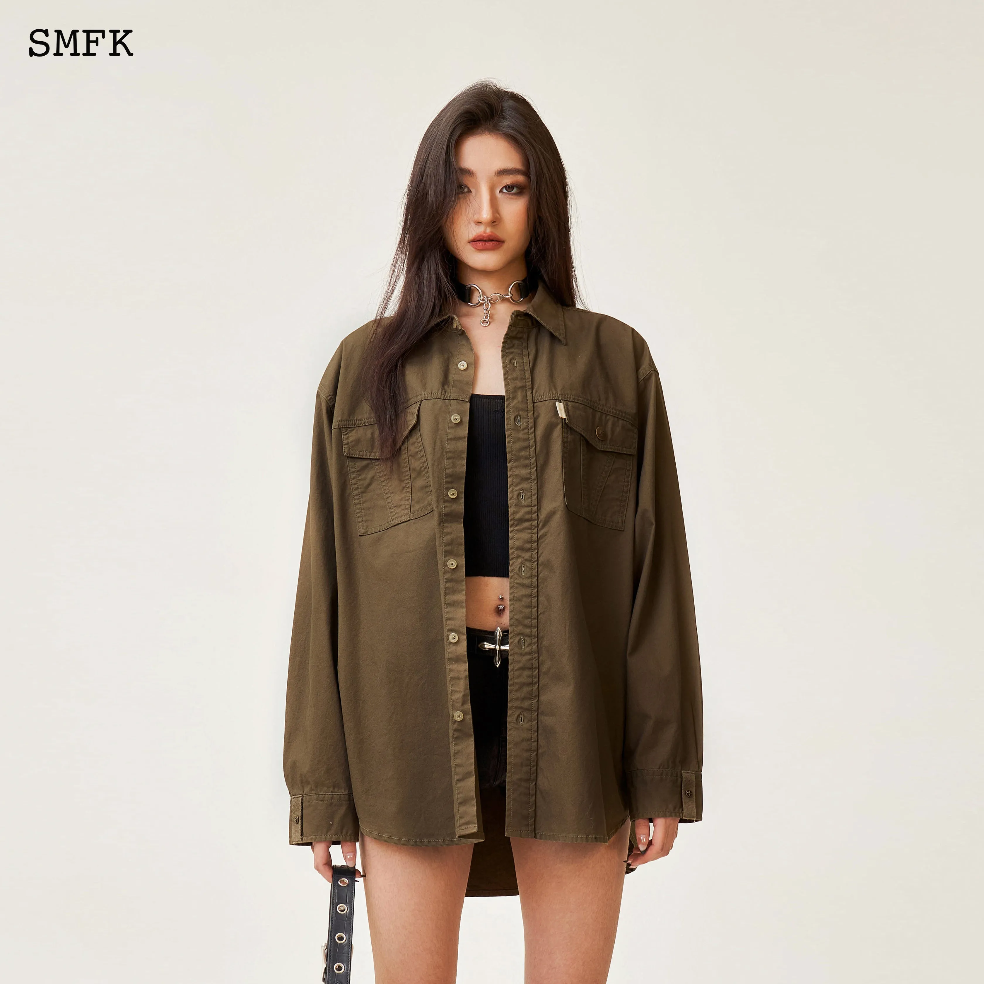 Compass Classic Loose Workwear Shirt Army Green