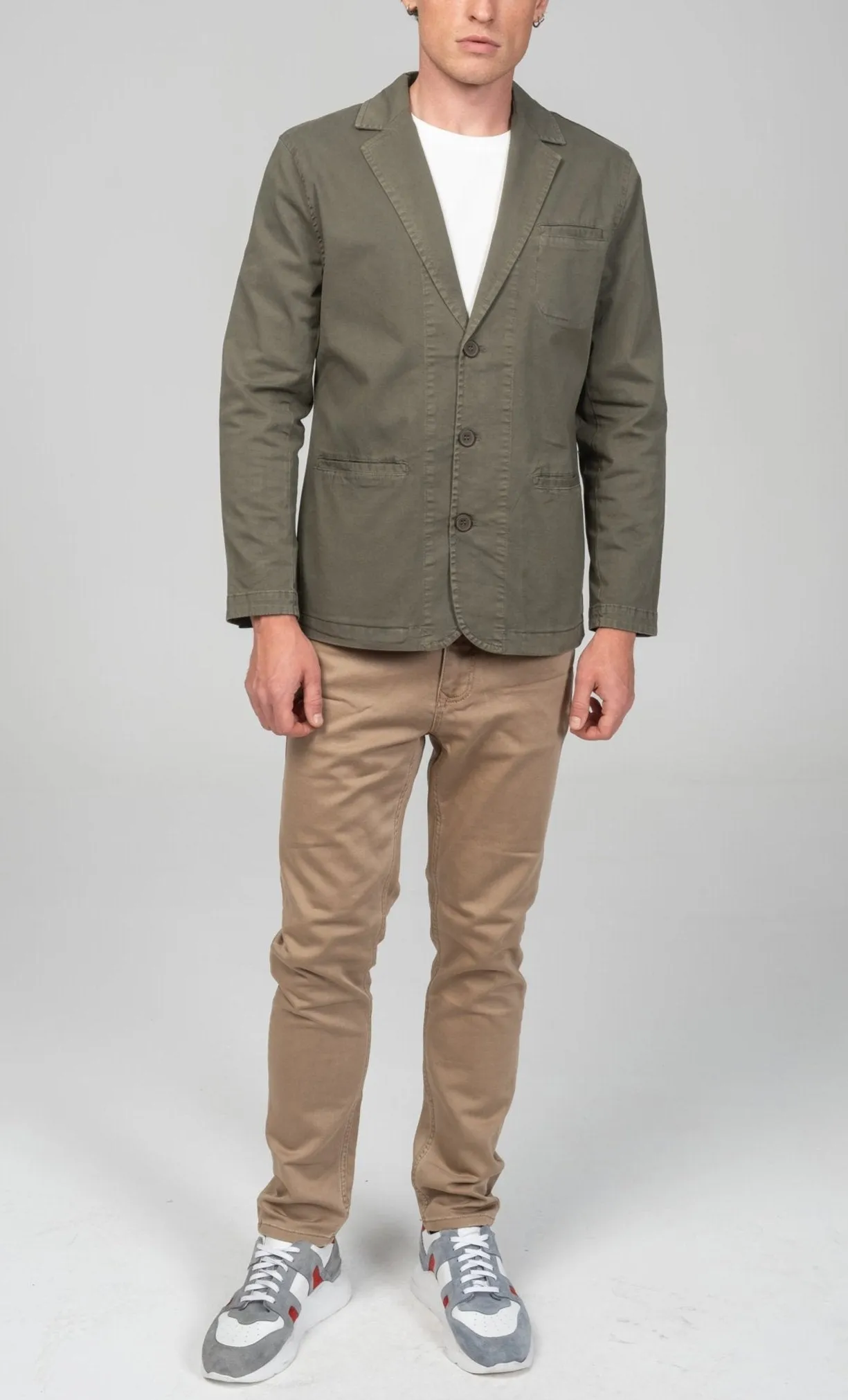 Cotton Sleek Pockets Blazer - Khaki
